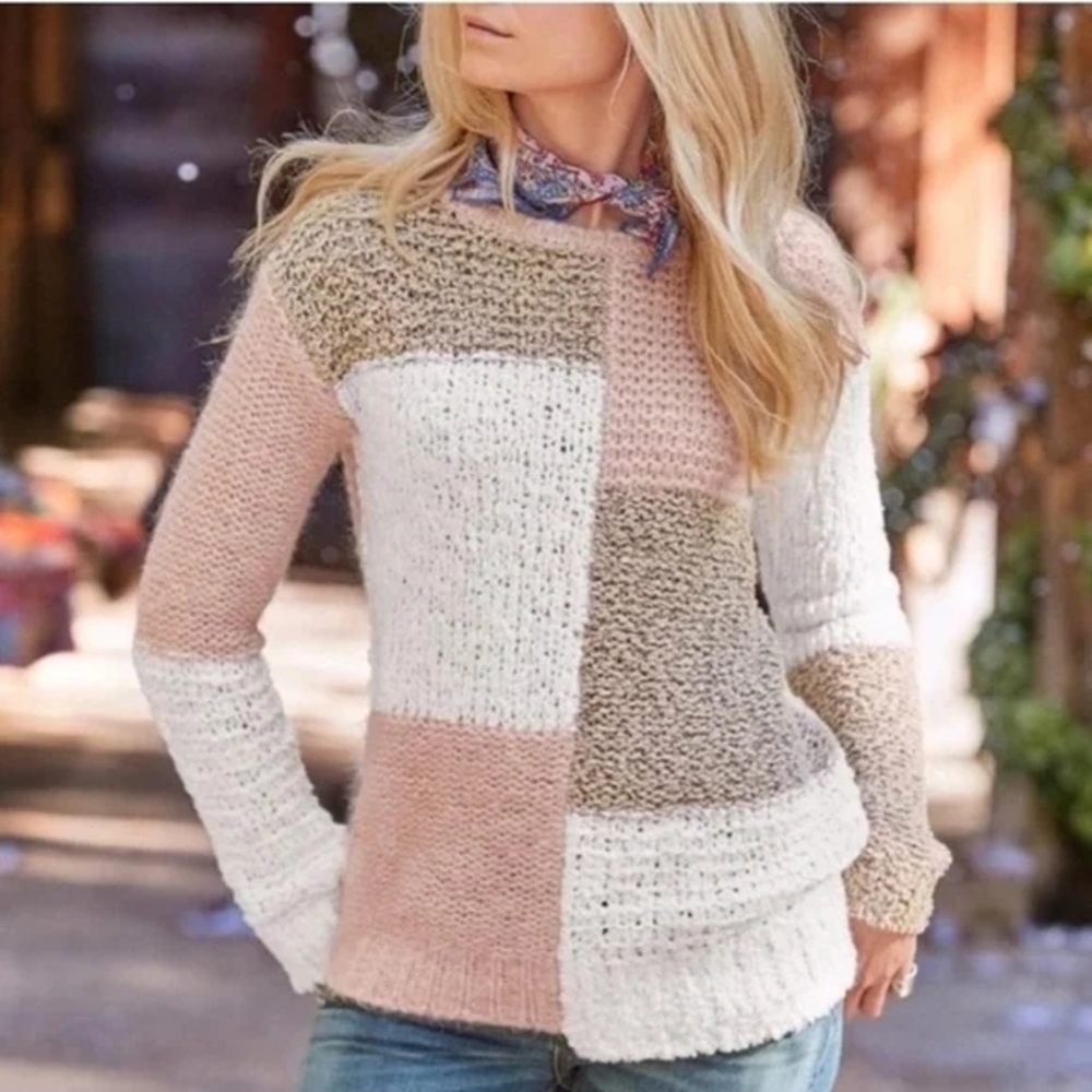 Sundance Wool Mohair Patchwork Asymmetrical Sweater Pink Cream M